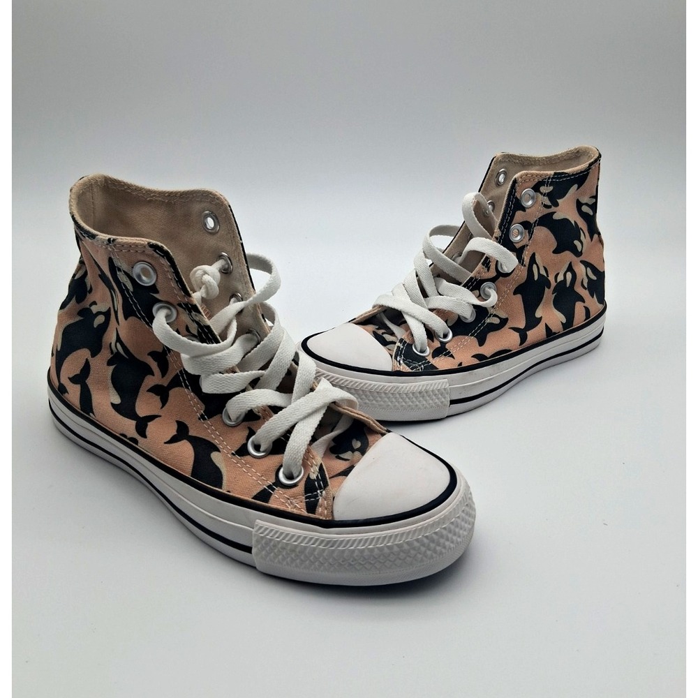Converse Chuck Taylor All Star Hi Pink Black Whale Print Canvas Sneakers Women 5